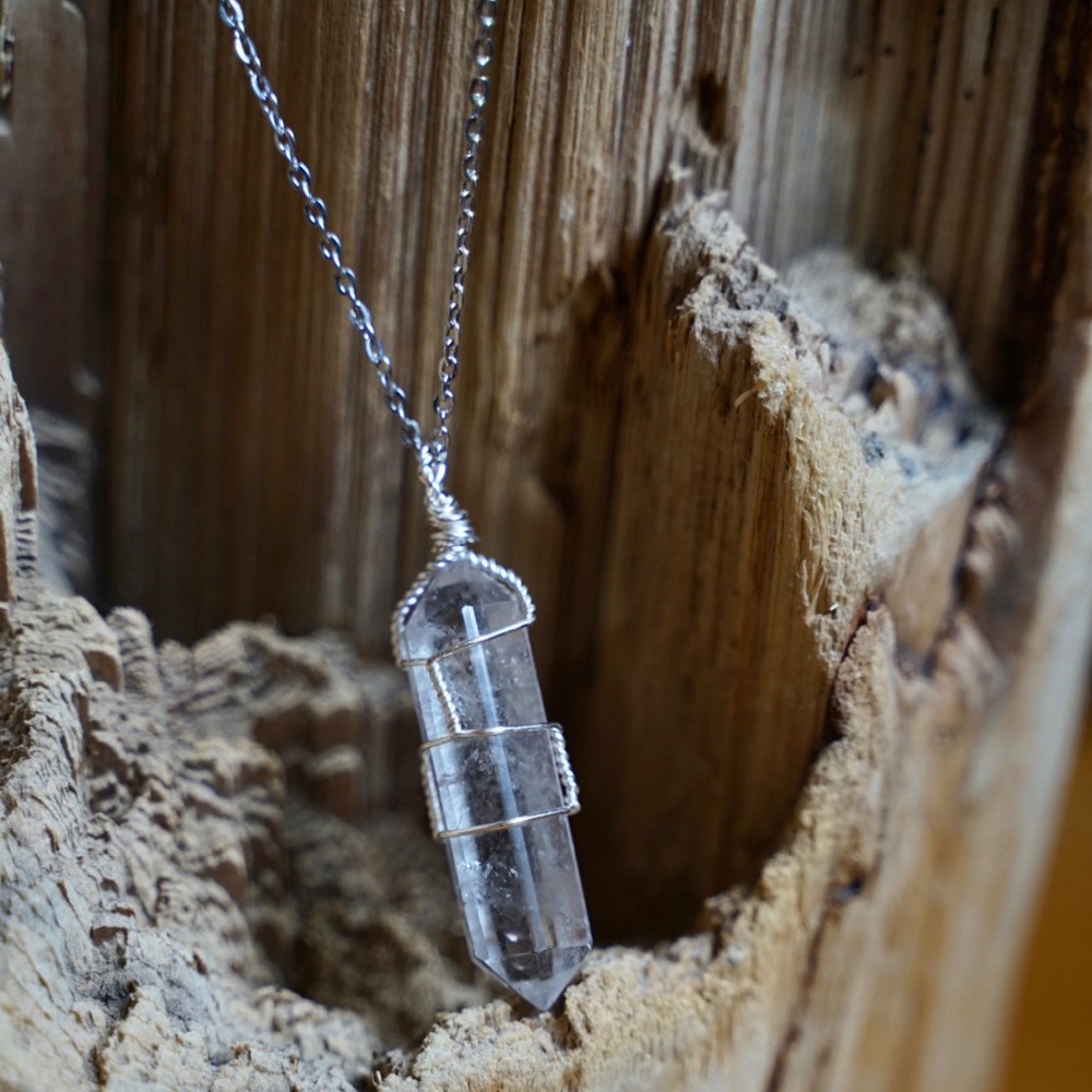 Handmade Wire Wrapped Quartz Crystal Necklace